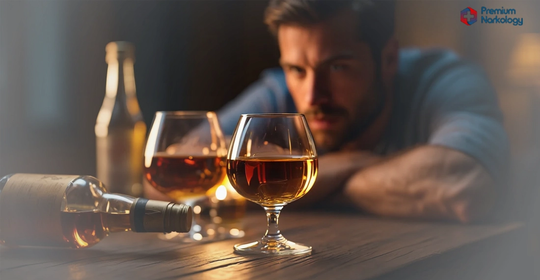 пьяный мужчина за столом с бутылкой алкоголя